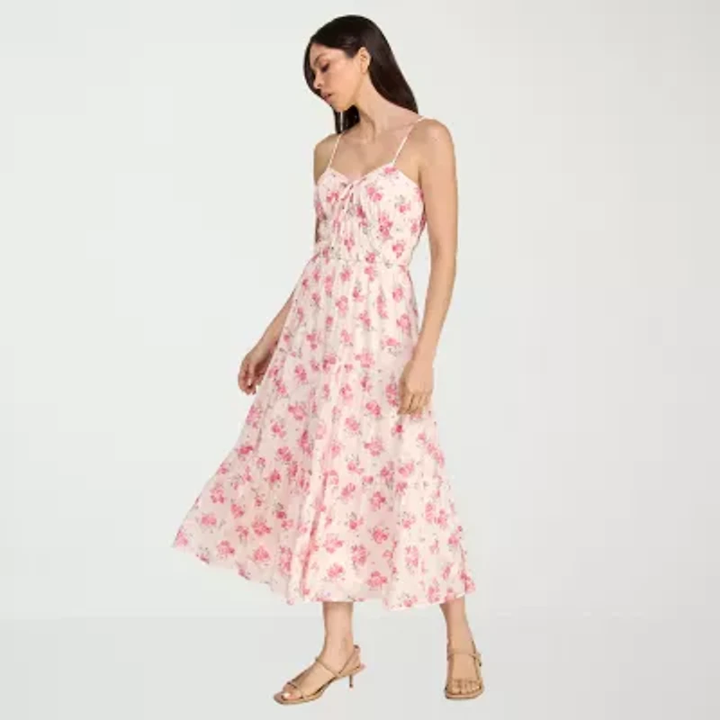 Trixxi Womens Juniors Sleeveless Midi Floral A-Line Dress