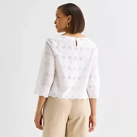 Liz Claiborne Womens Round Neck 3/4 Sleeve Blouse