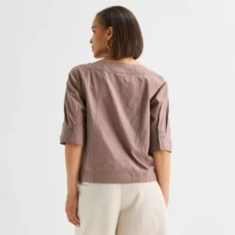 Liz Claiborne Womens Boat Neck 3/4 Sleeve Blouse