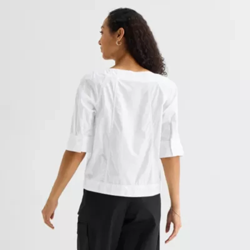 Liz Claiborne Womens Boat Neck 3/4 Sleeve Blouse