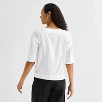 Liz Claiborne Womens Boat Neck 3/4 Sleeve Blouse