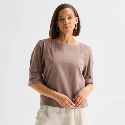 Liz Claiborne Womens Boat Neck 3/4 Sleeve Blouse