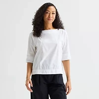 Liz Claiborne Womens Boat Neck 3/4 Sleeve Blouse