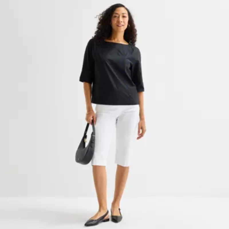 Liz Claiborne Womens Boat Neck 3/4 Sleeve Blouse