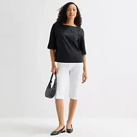 Liz Claiborne Womens Boat Neck 3/4 Sleeve Blouse