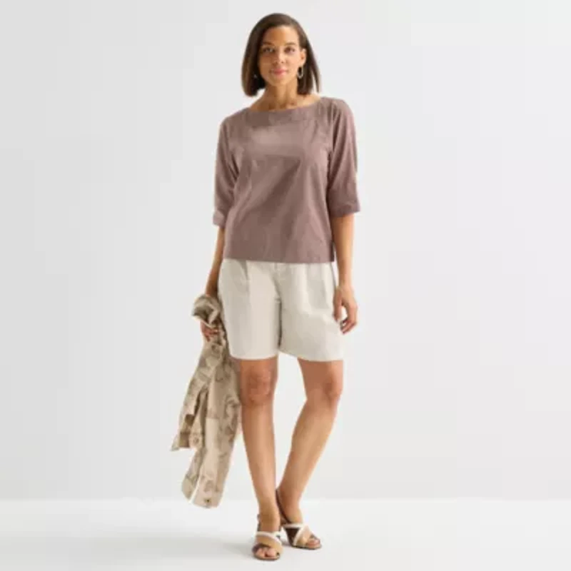 Liz Claiborne Womens Boat Neck 3/4 Sleeve Blouse