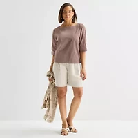 Liz Claiborne Womens Boat Neck 3/4 Sleeve Blouse