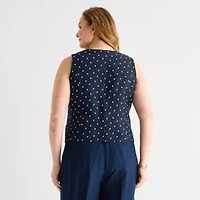 Liz Claiborne Womens Plus Round Neck Sleeveless Vest