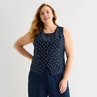 Liz Claiborne Womens Plus Round Neck Sleeveless Vest