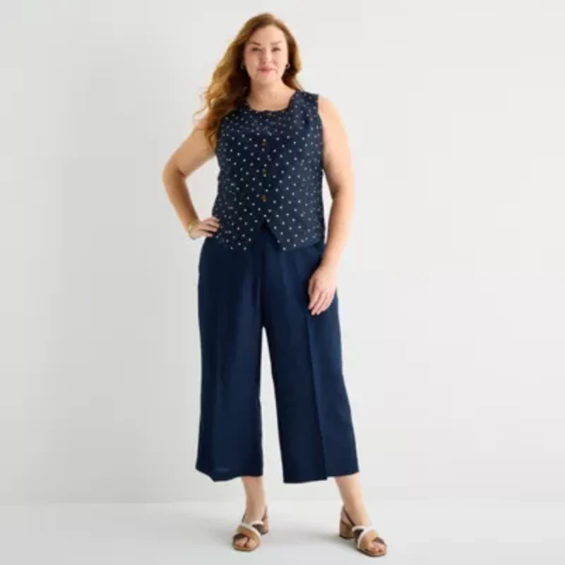 Liz Claiborne Womens Plus Round Neck Sleeveless Vest