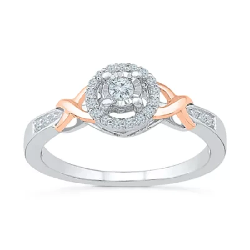 Promise My Love Womens 1/6 CT. T.W. Natural White Diamond 10K Rose Gold Over Silver Round Ring