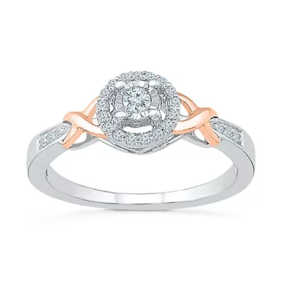 Promise My Love Womens 1/6 CT. T.W. Natural White Diamond 10K Rose Gold Over Silver Round Ring