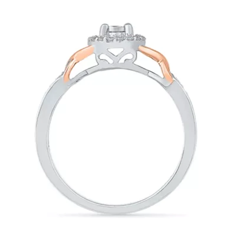 Promise My Love Womens 1/6 CT. T.W. Natural White Diamond 10K Rose Gold Over Silver Round Ring