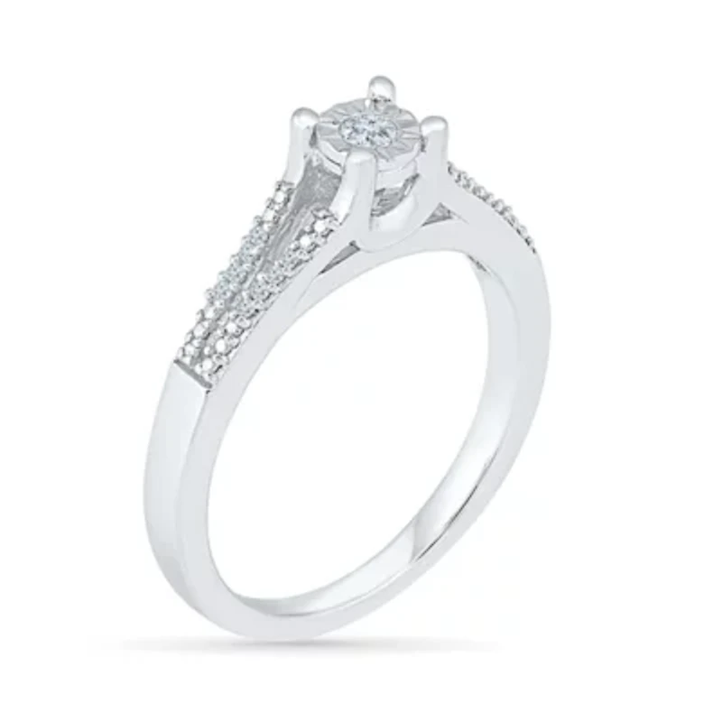 Promise My Love Womens 1/10 CT. T.W. Natural White Diamond 10K Gold Round Side Stone Ring