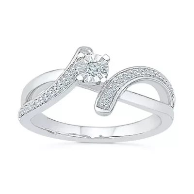 Promise My Love Womens 1/10 CT. T.W. Natural White Diamond Sterling Silver Round Bypass  Ring