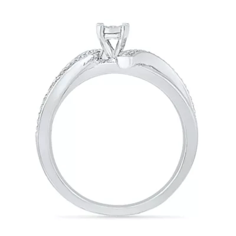 Promise My Love Womens 1/10 CT. T.W. Natural White Diamond Sterling Silver Round Bypass  Ring