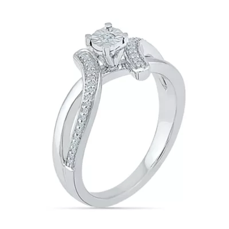 Promise My Love Womens 1/10 CT. T.W. Natural White Diamond Sterling Silver Round Bypass  Ring