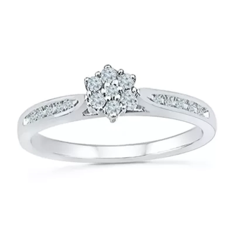 Womens 1/6 CT. T.W. Natural White Diamond 10K Gold Round Side Stone Promise Ring