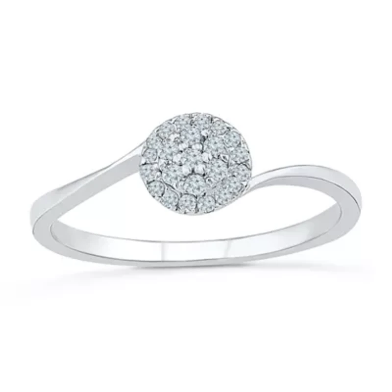 Promise My Love Womens 1/8 CT. T.W. Natural White Diamond Sterling Silver Round Halo Ring