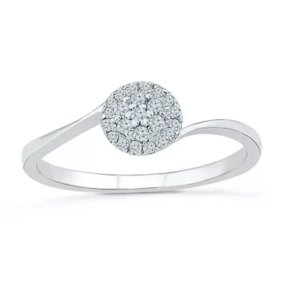 Promise My Love Womens 1/8 CT. T.W. Natural White Diamond Sterling Silver Round Halo Ring