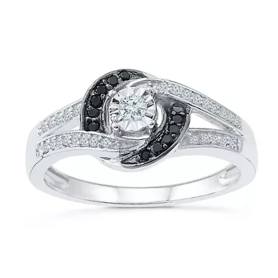 Promise My Love Womens 1/5 CT. Natural Black Diamond Sterling Silver Round Ring