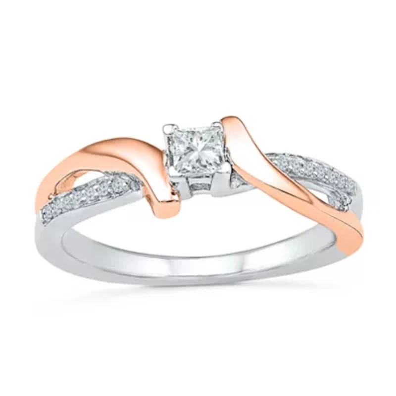 Promise My Love Womens 1/5 CT. Natural White Diamond 10K Rose Gold Over Silver Side Stone Bypass  Ring