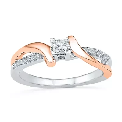 Promise My Love Womens 1/5 CT. Natural White Diamond 10K Rose Gold Over Silver Side Stone Bypass  Ring