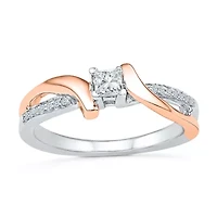 Promise My Love Womens 1/5 CT. Natural White Diamond 10K Rose Gold Over Silver Side Stone Bypass  Ring
