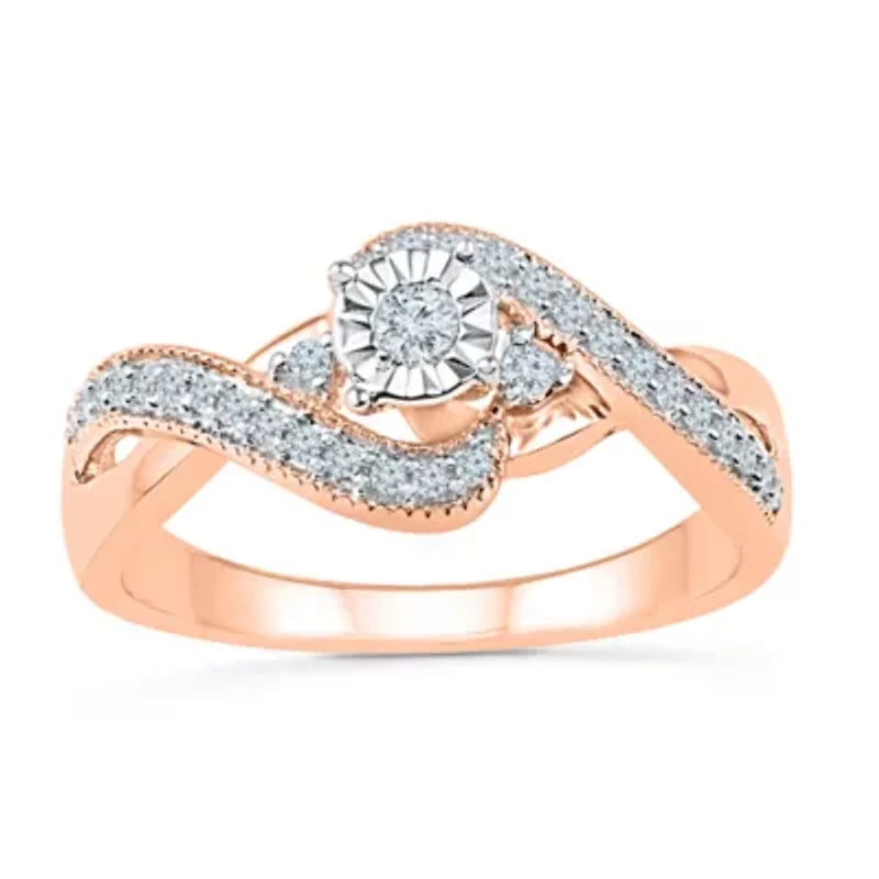 Promise My Love Womens 1/ CT. T.W. Natural White Diamond 10K Gold Round Side Stone Ring