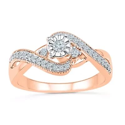 Promise My Love Womens 1/ CT. T.W. Natural White Diamond 10K Gold Round Side Stone Ring