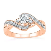 Promise My Love Womens 1/ CT. T.W. Natural White Diamond 10K Gold Round Side Stone Ring