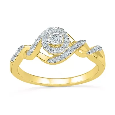 Promise My Love Womens 1/5 CT. Natural White Diamond 10K Gold Round Side Stone Halo Ring