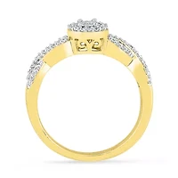 Promise My Love Womens 1/5 CT. Natural White Diamond 10K Gold Round Side Stone Halo Ring