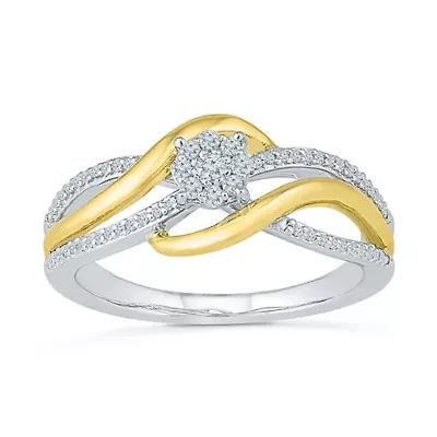 Promise My Love Womens 1/5 CT. Natural White Diamond 10K Gold Over Silver Round Side Stone Halo Ring