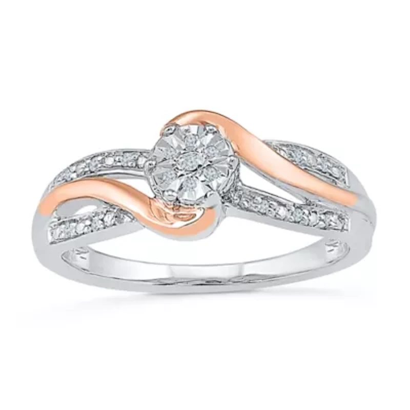 Promise My Love Womens Diamond Accent Natural White 10K Gold Over Silver Round Side Stone Ring