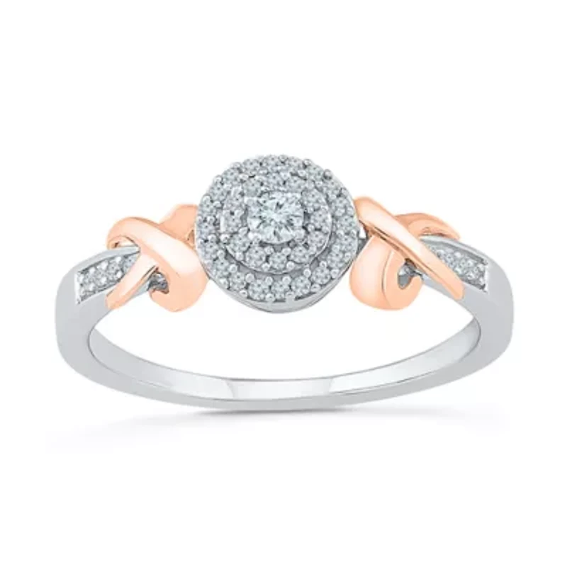 Promise My Love Womens 1/6 CT. T.W. Natural White Diamond 10K Rose Gold Over Silver Round Ring