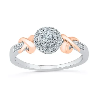 Promise My Love Womens 1/6 CT. T.W. Natural White Diamond 10K Rose Gold Over Silver Round Ring