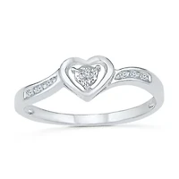 Promise My Love Womens Diamond Accent Natural White 10K Gold Heart Side Stone Ring