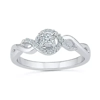 Womens 1/8 CT. T.W. Natural White Diamond Sterling Silver Round Side Stone Halo Promise Ring