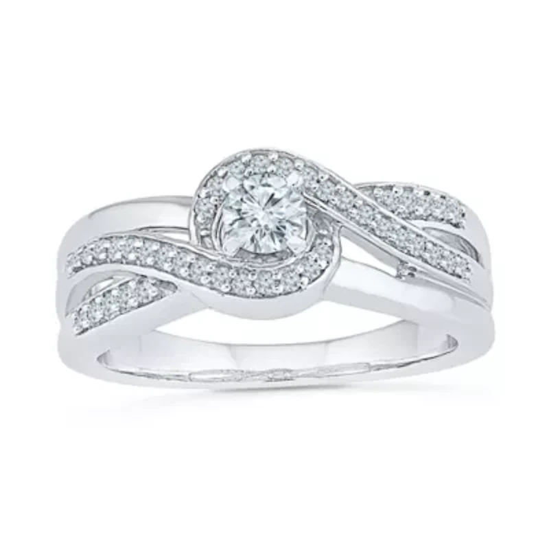 Womens 1/5 CT. Natural White Diamond Sterling Silver Round Side Stone Promise Ring