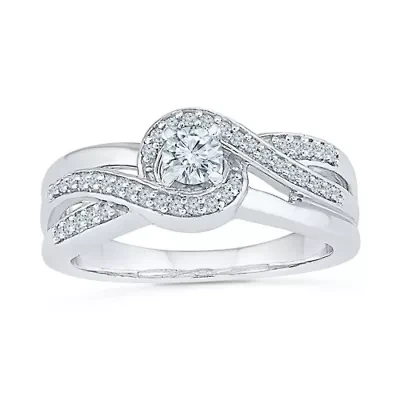 Womens 1/5 CT. Natural White Diamond Sterling Silver Round Side Stone Promise Ring