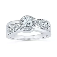 Womens 1/5 CT. Natural White Diamond Sterling Silver Round Side Stone Promise Ring