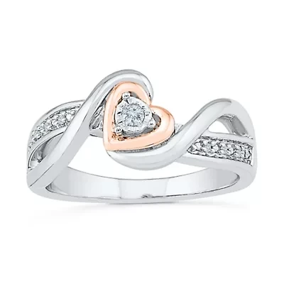 Promise My Love Womens Diamond Accent Natural White 10K Gold Over Silver Heart Ring