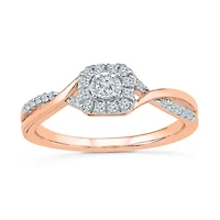 Promise My Love Womens 1/5 CT. Natural White Diamond 10K Gold Cushion Crossover Halo Ring