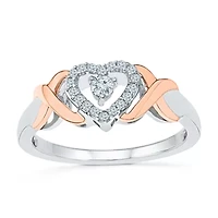 Promise My Love Womens 1/6 CT. T.W. Natural White Diamond 10K Rose Gold Over Silver Heart Ring