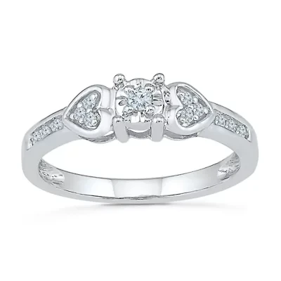 Promise My Love Womens 1/10 CT. T.W. Natural White Diamond Sterling Silver Heart Side Stone Ring