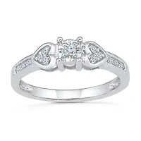 Promise My Love Womens 1/10 CT. T.W. Natural White Diamond Sterling Silver Heart Side Stone Ring