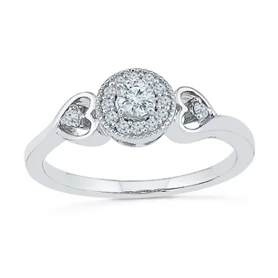 Promise My Love Womens 1/ CT. T.W. Natural Diamond Sterling Silver Round Halo Ring
