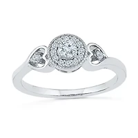 Promise My Love Womens 1/ CT. T.W. Natural Diamond Sterling Silver Round Halo Ring