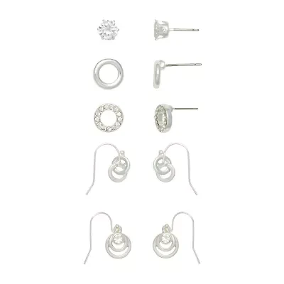 Mixit Womens Cubic Zirconia Round 5 Pair Earring Set